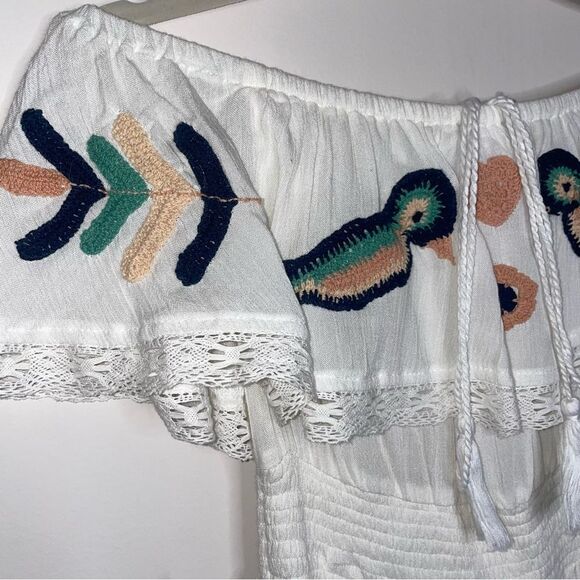 Chelsea & Violet Dress Women S Embroidered Bird Off Shoulder Boho Cottagecore - Picture 3 of 10